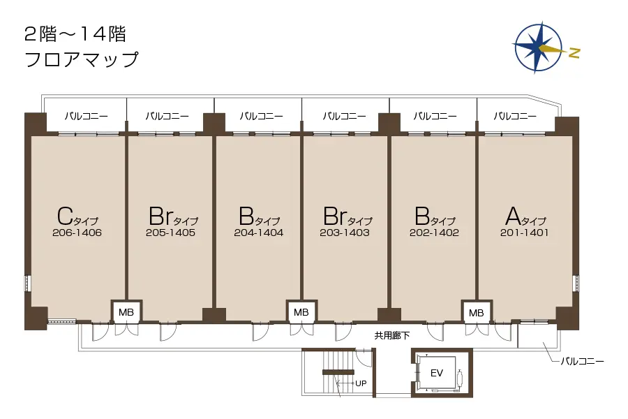2階～14階フロアマップ