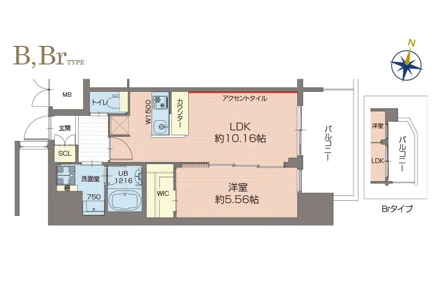 ※BrタイプはBタイプの左右反転です ※Brタイプは西向きです